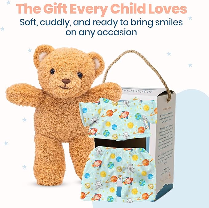 Zip N' Bear Soft Plush Teddy Bear Stuffed Animal with Planet Pals Pajamas - Zippy The Bear Cute Cuddly Plush Toy, Perfect Sensory Teddy for Kids, Toddlers - Adorable Gift & Bedtime Companion