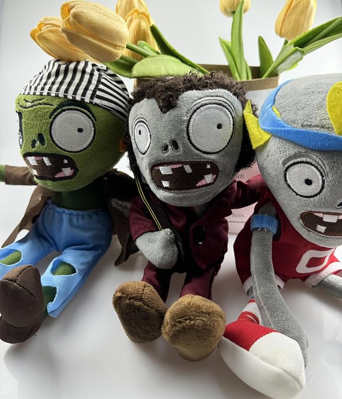 JHESAO 3 PCS Plants and Zombies Plush Toy Zombies Sets Football, Sport Plushies 1 2 Stuffed Soft Pirate Doll, Guitar PVZ Plushies Figure Doll New