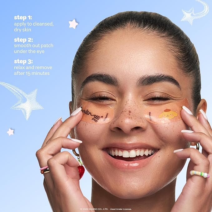 The Crème Shop x Pompompurin Under Eye Patches, Hydrogel Under Eye Mask for Dark Circles, Puffy Eyes, and Under Eye Bags, Korean Skincare (Pack of 5)