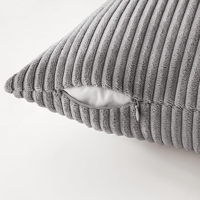 MIULEE Soft Corduroy Decorative Throw Pillow Covers Neutral Grey 20x20 | Set of 4, Mordern Minimalist Decor, Layered Gray Collection, Boho Farmhouse Cushion Covers for Couch Bed Sofa Living Room