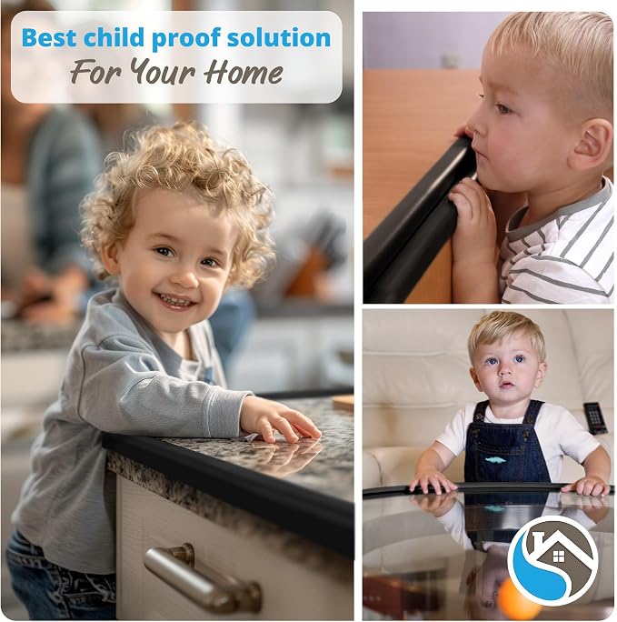 Premium 12ft Edge Protector for Baby, Odorless & Waterproof Foam Cushion with 3M Adhesive Tape, Non-Toxic to Baby Proof Corners and Edges, Wall Corner Protector & Desk Edge Cushion Black