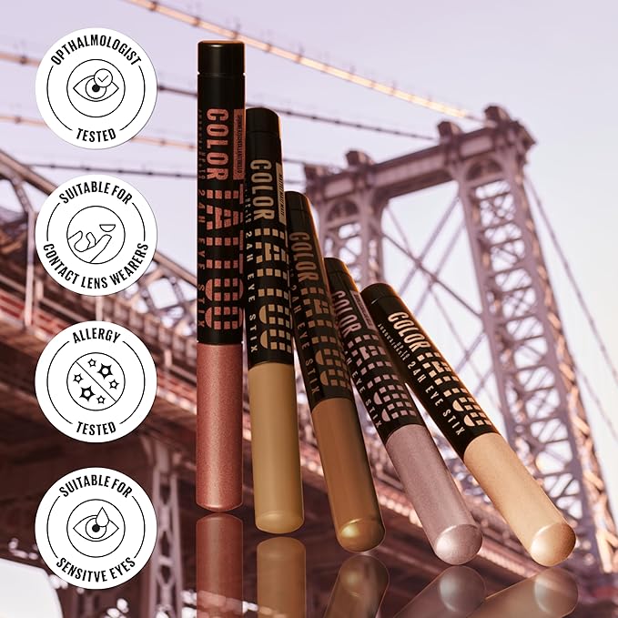MAYBELLINE Color Tattoo Longwear Multi-Use 24HR Eye Shadow Stix, Rich, Long Lasting Eyeshadow, Eyeliner and Eye Primer Stick, I Am Authentic (Rose Gold Shimmer)