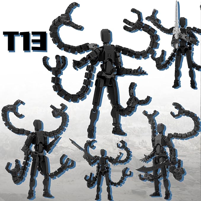 Assembly Completed 7.2inch T13 Action Figure 3D Printed Multi-Jointed Movable T13 Nova 13 Robot 13 Action Figure Desktop Decorations for Game Lovers (Black2)