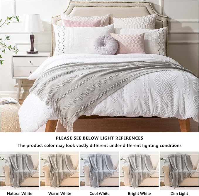 BATTILO HOME Light Grey Throw Blanket for Couch, Geometric Grey Bed Throws Decorative Boho Blanket for Sofa Living Room, 50"x60"