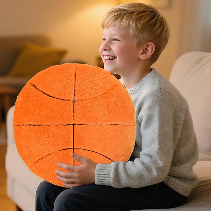 Wepop 18in Fluffy Basketball Plush Pillow, Soft Basketball Pillows, Sports Ball Plush Pillow Stuffed Toy Room Decoration and Gifts for Kids, Boys, Girls, Basketball Fans