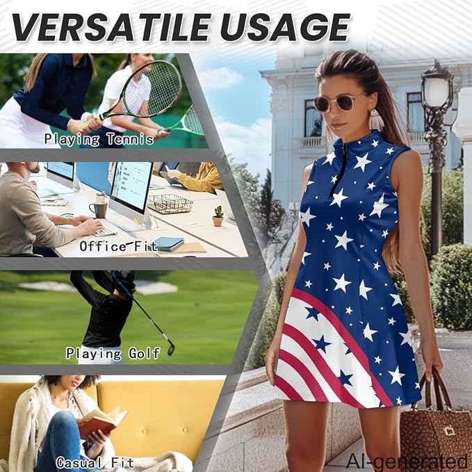Golf Dress Tennis Dresses for Women with Built in Shorts and Pockets Sleeveless Athletic Dress Workout Dress
