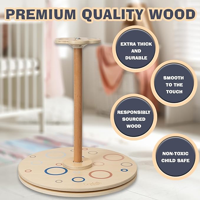 Wooden Stand and Spin Toy | Balance Board 360ยฐ Spinner Stand Toddler Toys Age 2, 3, 4, 5, Birthday for Boy Girl, 18 Months +, Kids Toy Indoor or Outdoor for 2 Year Old (Patent Pending)
