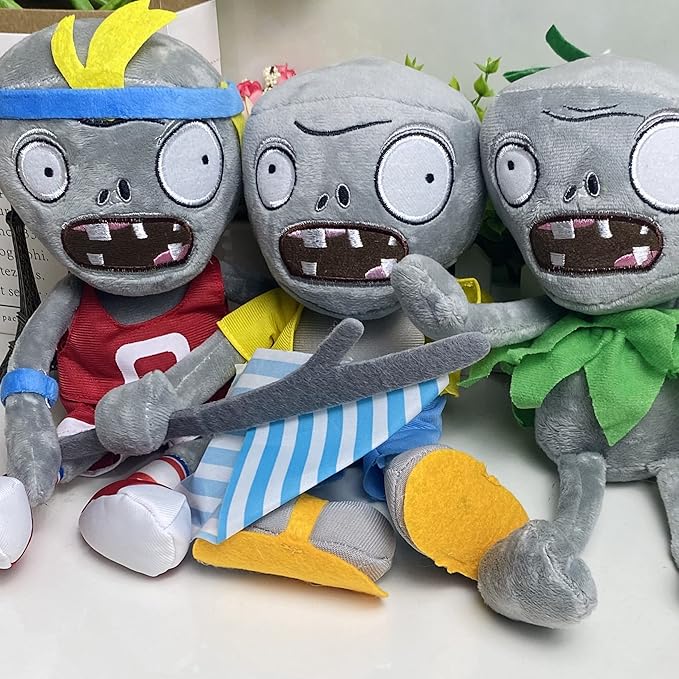 3 PCS PVZ Plush Zombies Sets Toys Stuffed Soft Figure Doll Jersey, Flag, Hula Zombies, Great Gift for Christmas, Birthday New