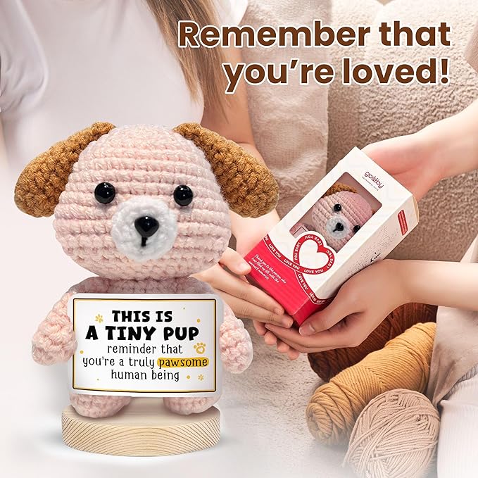 Gossby Inspirational Gift for Women, Men - Positive Dog Crochet - A Tiny PUP Reminder - Christmas, Birthday, Emotional Support, Positive Energy, Dog Lover Gift for Friend, Coworker, Teacher, Mom