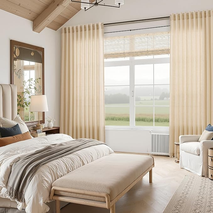 Nanspring Tan Linen Curtains 84 Inches Long for Bedroom Back Tab Light Filtering Privacy Semi Sheer Curtain Modern Farmhouse Decor Cotton Textured Drapes for Living Room 2 Panels 52x84