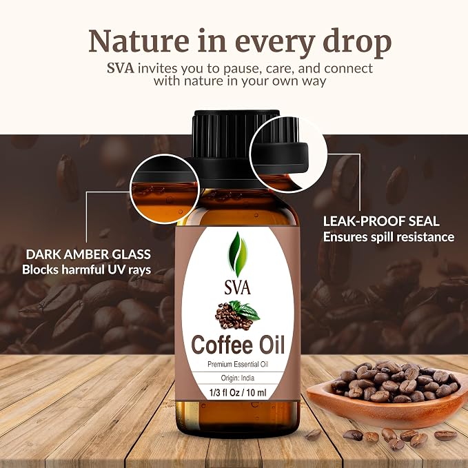 SVA Coffee Essential Oil 1/3 Fl Oz – for Diffuser, Skin & Hair Care – Ideal for Massage & DIY Blends – with Dropper