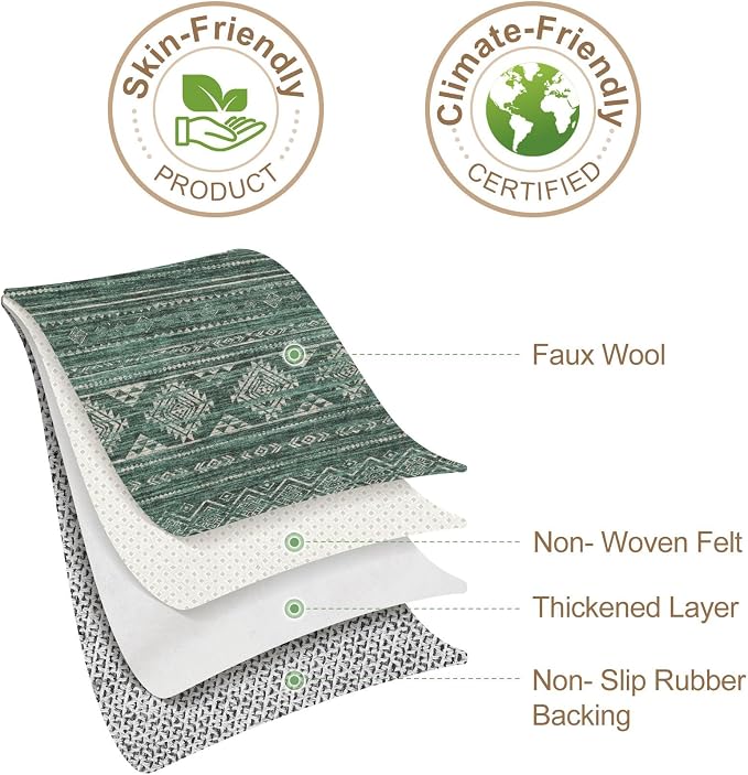 Nakagishi Boho 5x7 Area Rug Living Room Rugs Machine Washable Green | Soft, Pet & Kid Friendly, Carpet for Living Room/Bedroom/Office/Kitchen/Nursery, Daily Home Decor Stain Resistant Moroccan
