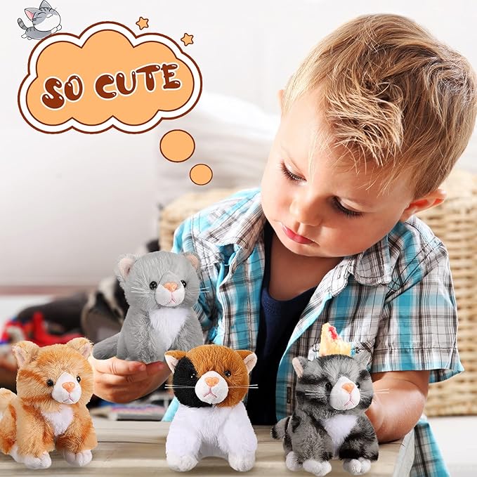 Sumind 8 Pcs Cat Stuffed Animals Bulk Plush Pets 5 Inch Cute Assorted Plush Cats Horse for Birthday Halloween Christmas Party Favors Favors(Long Hair Cat)