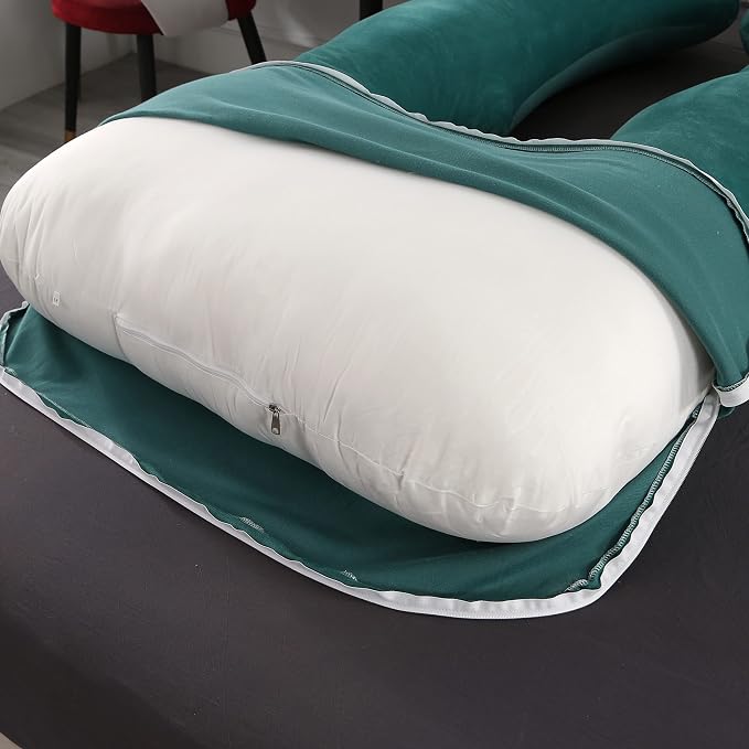 Amagoing 55 inches Pregnancy Pillows for Sleeping, U Shaped Maternity Full Body Pillow for Pregnant Women with Hip, Leg, Back, Belly Support, Removable Washable Velvet Cover (Teal Green)