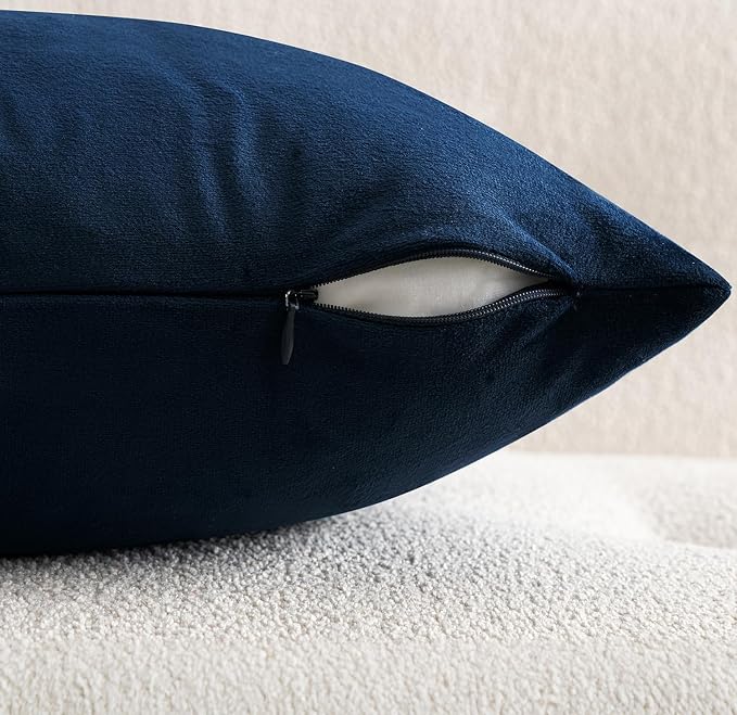 MIULEE 28x28 Inch Pack of 2 Euro Velvet Throw Pillow Covers Dark Blue | Soft Solid Decorative Euro Sham, Modern Luxury Home Decor, for King Bed Sofa Couch Bedroom Livingroom