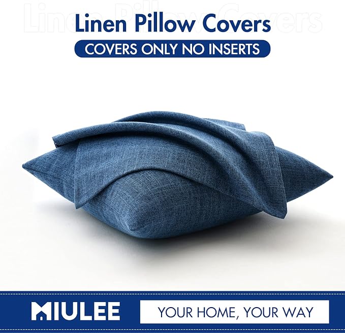 MIULEE Pack of 2 Decorative Linen Burlap Coastal Pillow Covers Farmhouse Accent Pillowcases for Sofa Car Couch Bedroom Living Room Decor 16x16 Inch Blue