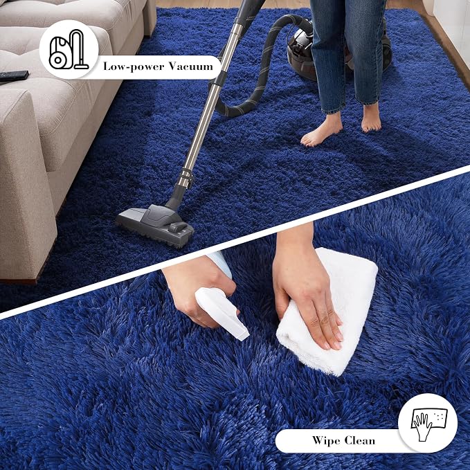 Blue Fluffy Rug Shag Area Rug, 3x5 Area Rugs for Girls Bedroom, Soft Play Mat, Indoor Floor Carpet for Teen, Preppy Dorm, Plush Aesthetic Bedside Rug