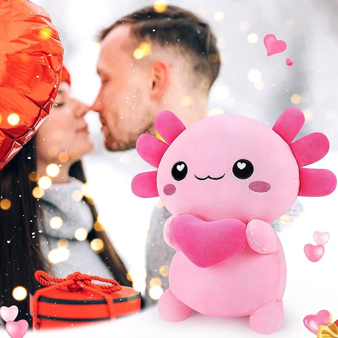 Achwishap Axolotl Plush,Axolotl Stuffed Animal Plush Toys,14” Salamander Plushie,Cute Plushies Soft Newt Plushy Kawaii Plushies Huggging Pillow,Cuddly Animal Body Pillow for Birthday(Pink)
