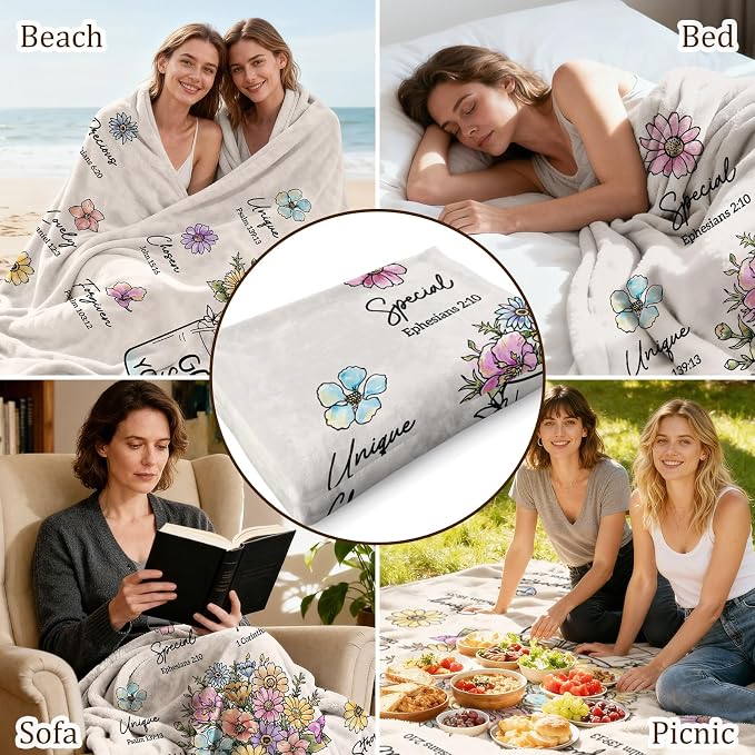 Christian Religious Gifts for Women, Christian Birthday Blanket with Flower | Christmas Religious Baptism Inspiration Gifts for Women Grandma Nana Mom Female Friend Sister, Faith Blanket 80''x 60''