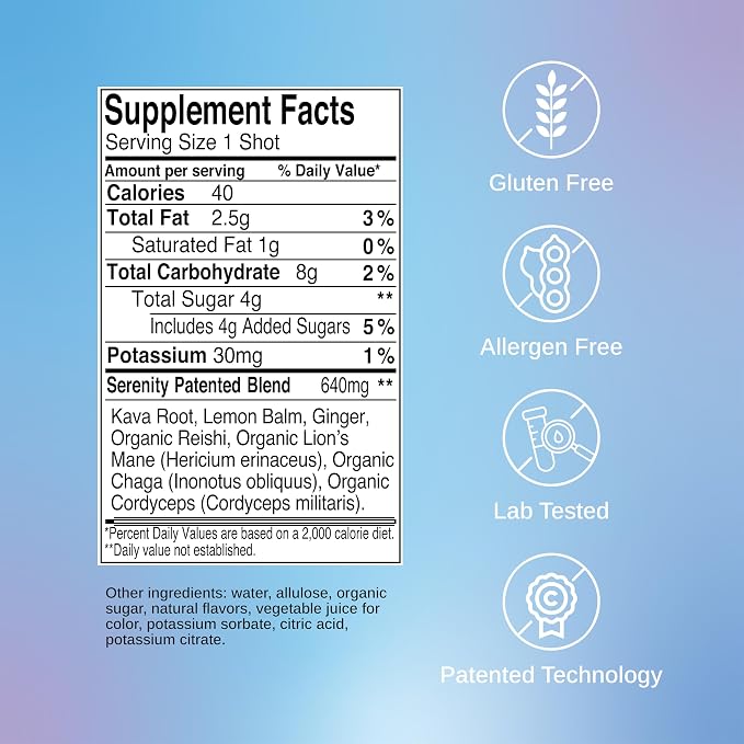SAGA Serenity Organic Relaxation Shots with Kava, Lion’s Mane & Reishi | Fast-Acting Mushroom & Adaptogen Drink for Calm, Stress Relief & Mood Support | Vegan, Travel Size | Strawberry Cucumber