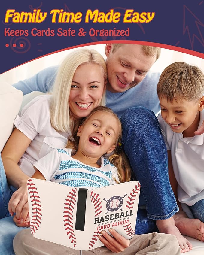 Best baseball card binder 4-Pocket holds 480 cards, 120 pages side-loading, PU leather zip waterproof cover, acid-free pages, for home storage & card shows, baseball cars binder, gift kids boys girls!