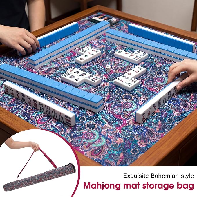 Shinylin 35 Inch Mahjong Mat Carrying Bag with Strap, Printed Drawstring Mahjong Holder Bag Outdoor Travel Canvas Storage for Board Games, Yoga Mats, Tripod