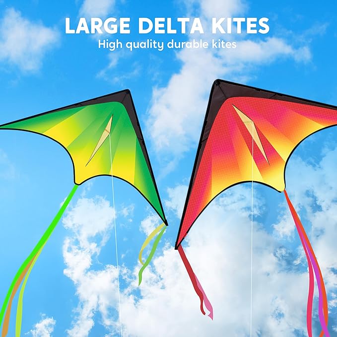 JOYIN 3 Packs Large Delta Kite Gradient Rainbow, Easy to Fly Huge for Kids and Adults, Large Delta Beach Kite for Outdoor Games and Activities