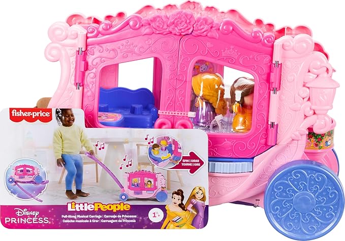 Fisher-Price Little People Toddler Toy Disney Princess Pull-Along Musical Carriage Playset with Figures for Pretend Play Kids Ages 18+ Months