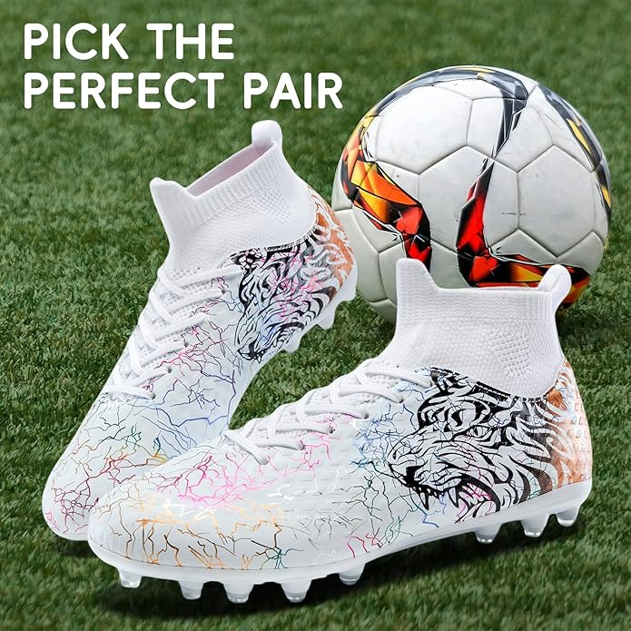 Soccer Cleats Boys Youth Training Football Cleats Athletic Outdoor Girls Soccer Shoes High-top Kids Football Shoes for Little/Big Kid