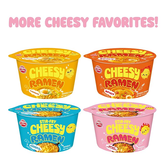 Otoki Spicy Cheesy Ramen Bowl, Mac & Cheese Meets Ramen, Spicy Chili Cheddar Flavor, Korean Instant Ramen Bowl, 3.88 oz Pack of 6