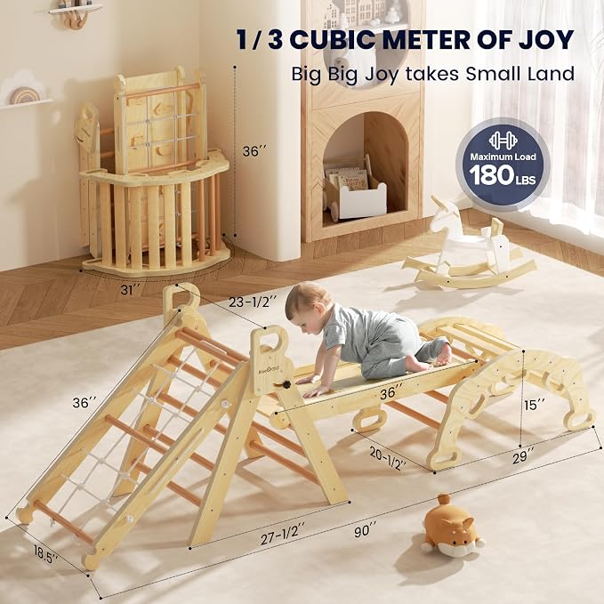 BlueWood 2025 8-in-1 Pikler Triangle Climbing Set Toddler Toys Indoor Baby Jungle Gym Climber Playground for Kids - Mauve Pink