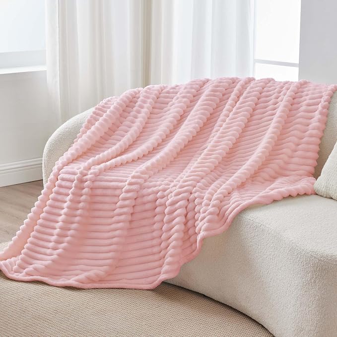 BEDELITE Ribbed Twin Blanket for Couch & Bed, Pink, 60"x80" | Ultra-Soft Plush Fleece, Cozy, Warm Yet Lightweight, Ribbed Texture, Home Decor, Machine Washable, Giftable, All-Season Use