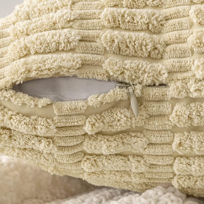 MIULEE Corduroy Decorative Throw Pillow Covers 18x18 Beige Pack of 2 | Soft Boho Striped Pillow Covers Modern Farmhouse Home Decor For Sofa Living Room Couch Bed