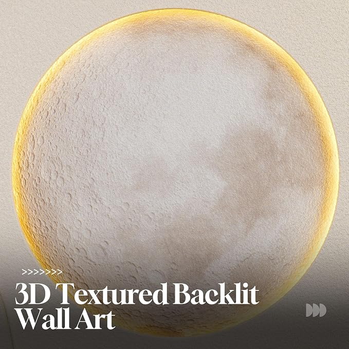 Cuspin Large Modern Minimalist White 3D LED Moon Wall Art 24x36 In | Warm lighted wall art, Cream tones wall decor, Lunar pictures, Soft textured wall art for living room bedroom dining room