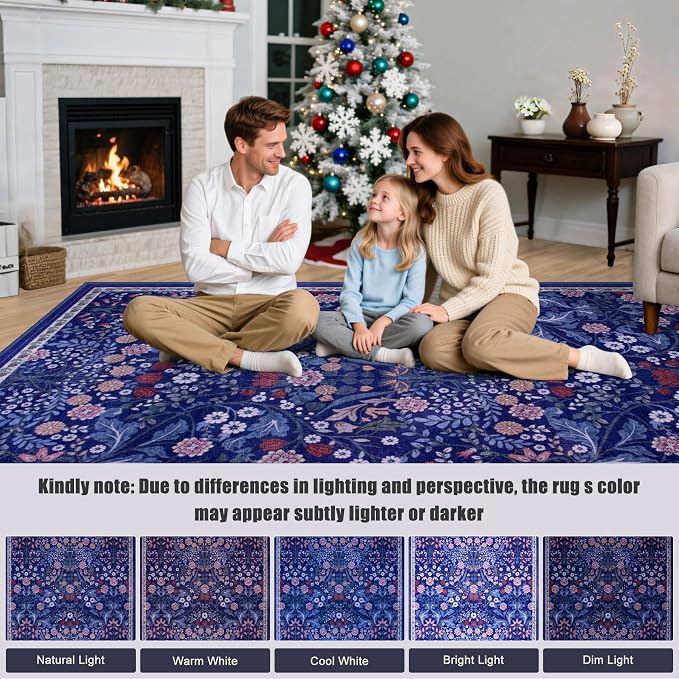 Runner Rug for Entryway: 2.6x10 Kitchen Rugs Non Slip Washable Ultra-Thin Soft Floral Carpet Indoor Floor Stain Resistant Carpets for Hallway Bedroom Kitchen Laundry Bathroom Dorm Blue
