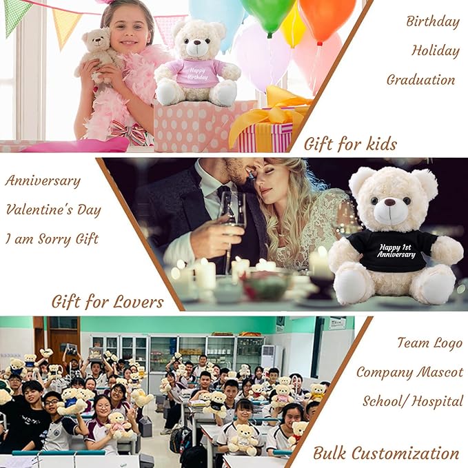Generic Teddy Bear Customized Gifts for Women/Men with Custom Text, Personalized Teddy Bear Stuffed with T-shirt as Personalized Gifts for Christmas Valentines Day Birthday (8 inch-Text+Photo), Black