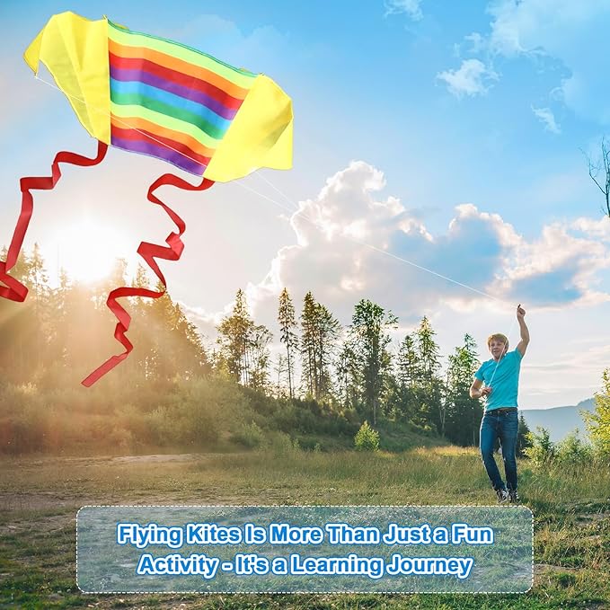 4 Pcs Rainbow Parafoil Kite for Adults Easy to Fly Pocket Kites with 59 Inch Long Tail 164 ft Kite Reel String for Summer Party Beach Park Garden Playground Outdoor (4 Styles)