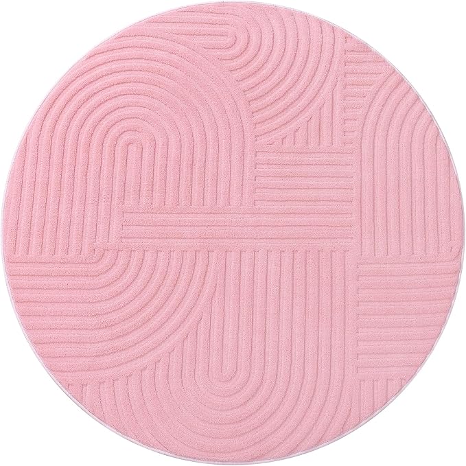 Pauwer 4ft Area Rugs for Living Room, Modern Non Slip Washable Rug, Pink | Arch Pattern, Soft Fluffy, Neutral, Boho Accent, Indoor Round Floor Carpet, For Kids Room Dining Room Nursery Entryway