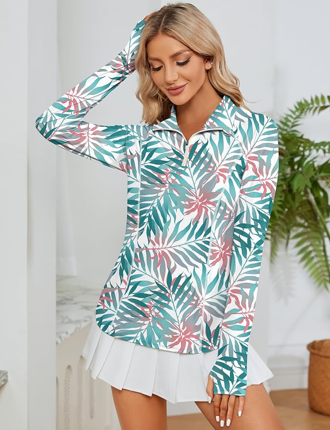 LOMON Women Long Sleeve Shirts Sun Protection 1/4 Zip Summer Quick Dry Hiking Shirts Quarter Zip Pullover for Women