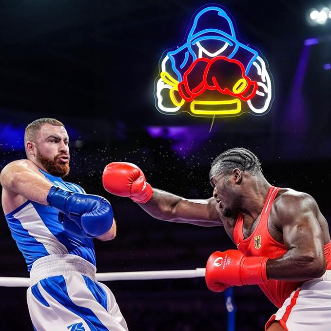 Boxer Neon Sign Boxing Gifts for Men Dimable LED Boxing Neon Light for Sports Rooms Gym Decor and Man Cave Perfect Boxing Gifts for Men Boxing Lovers Fight Fans and Athletes(12.8×12.1inch)