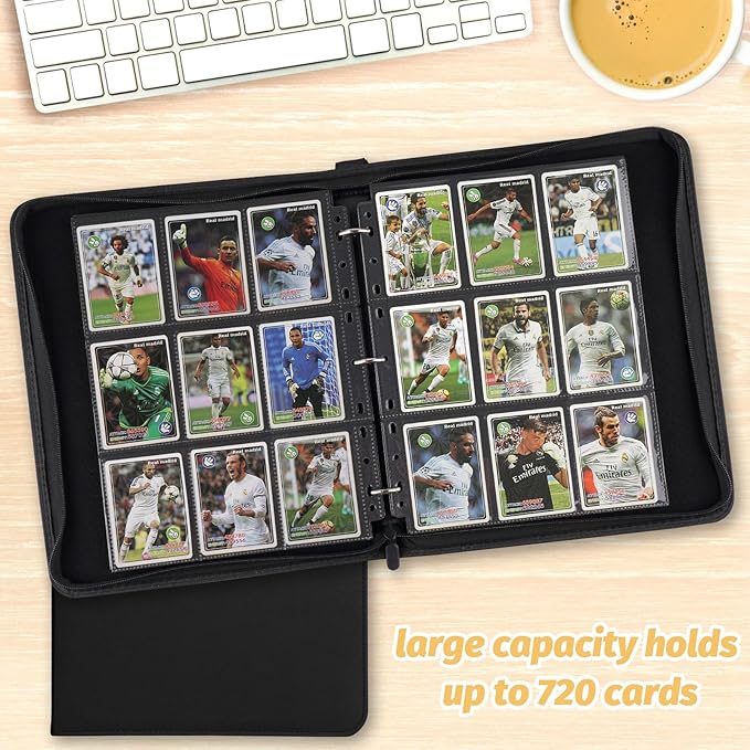 GERMUN 9 Pocket Card Binder, Premium Zip Trading Card Binder, 720 Double Sided Pocket PU Card Collection Binder, Collector Card Album, Card Folder for MTG, TCG, Sports Cards, Game Cards (Black1)