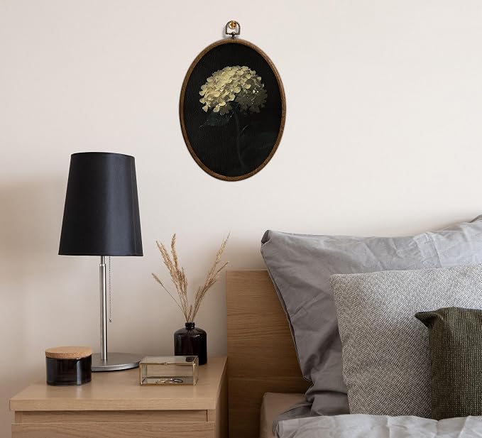 Vintage White Hydrangea Oval Wall Art, Spring Floral Flowers Oval Framed Wall Art, Waterproof Cottage Core Home Decor for Western Farmhouse Bedroom Living Room, Home Retro Decor Products, 16