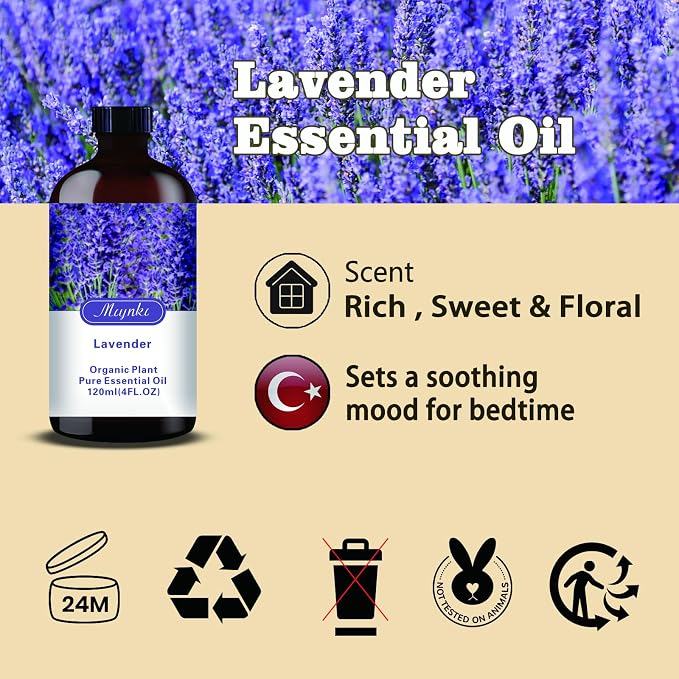 Lavender Essential Oil-4.33 fl oz for Diffuser, Massage, Skin Care, DIY Soap, Candle, Meditation, Yoga, Relaxation, Gift Ready