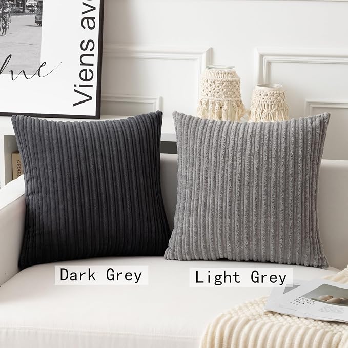 UGASA 14x20 Inch Christmas Pillow Cover Pack of 1 Soft Boho Stripe Corduroy Long Rectangle Lumbar Cushion Case Farmhouse Decorative Pilowcase for Bed, Couch, Sofa, Bedroom, Living Room, Light Grey