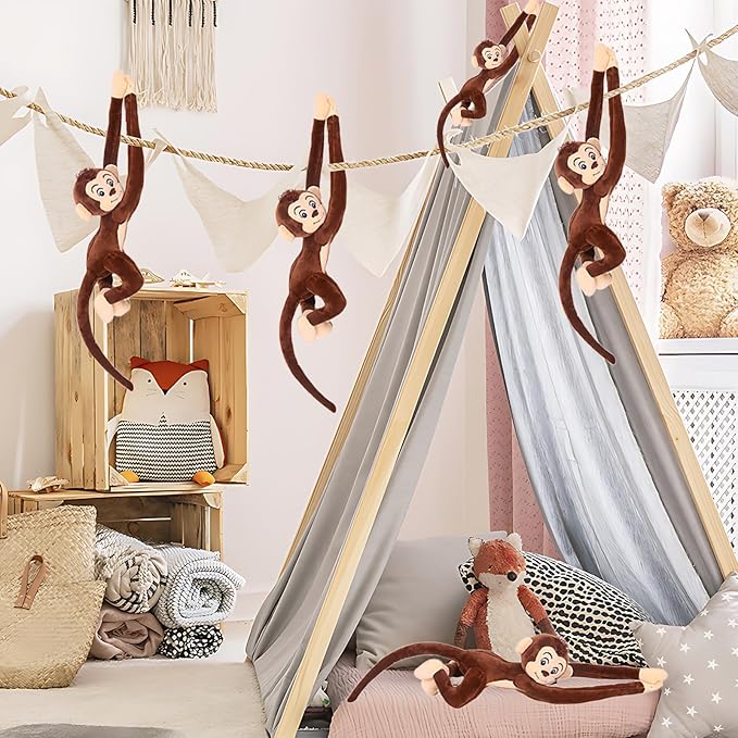 CHELEI2019 35.4" Hanging Monkey Stuffed Animals with Long Arm,Monkey Plush Curtain Toy,Brown