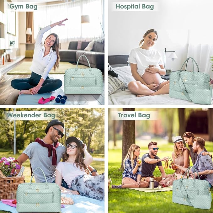 Travel Duffle Bag Weekender for Women - 38L Carry-On Overnight Bag Personal Item Bag with Shoe Compartment & Wet Pocket Weekend Tote Bags with Toiletry Bag Hospital Bags for Labor and Delivery
