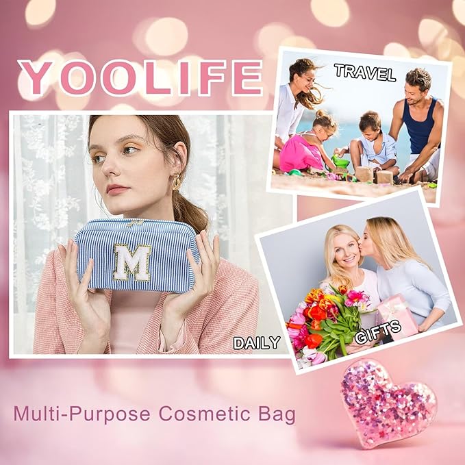 YOOLIFE Bridesmaid Proposal Gifts - Bridal Shower Gifts, Bride To Be Gifts, Bridesmaid Gifts for Wedding Day, Maid of Honor Gifts, Bachelorette Party Gift for Bride, Initial Makeup Bags for Women B