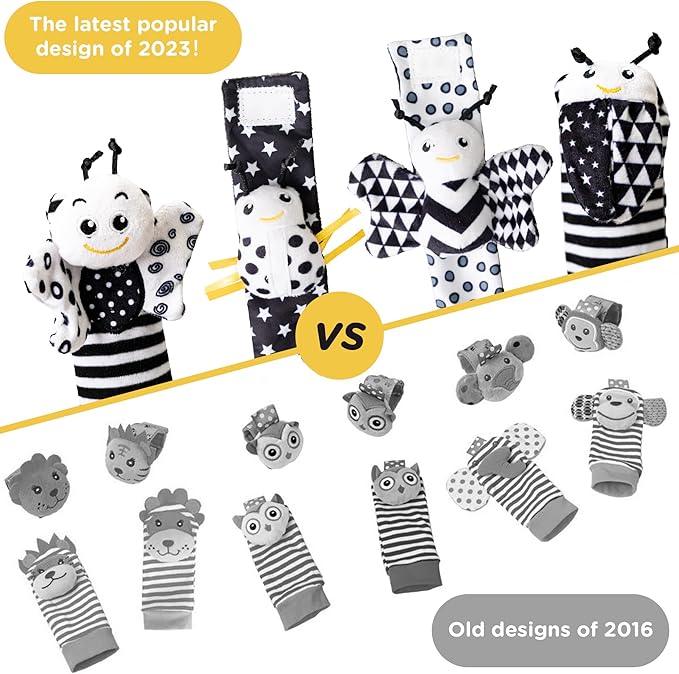 Infant Toys 0-6 Months, Newborn Baby Toys Rattle Socks | 4PCS Wrist Rattles Foot Finders Sock Set - Newborn/Babies Essentials Must Haves for 0-6-12 Months Gifts…