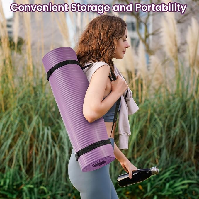 Peekabu 1 or 1/2 Inch Yoga Mat Thick Exercise Workout Mat with Extra Carry Strap Non-slip Fitness Mat Gym Pilates Mat for Stretching & Floor Home Workout Outdoor Training