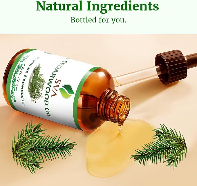SVA Cedarwood Essential Oil 4 Fl Oz – for Diffuser, Skin & Hair Care – Ideal for Massage & DIY Blends - with Dropper